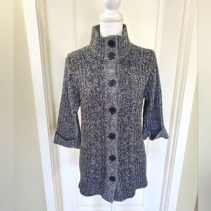 Women's Black and White Heathered Cardigan Sweater